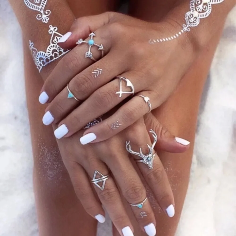 Set of 7 Silver Tone Rings